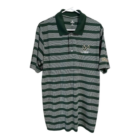 Knights Apparel USF Bulls Polo Shirt Green White Striped Men’s Size L - Picture 1 of 7
